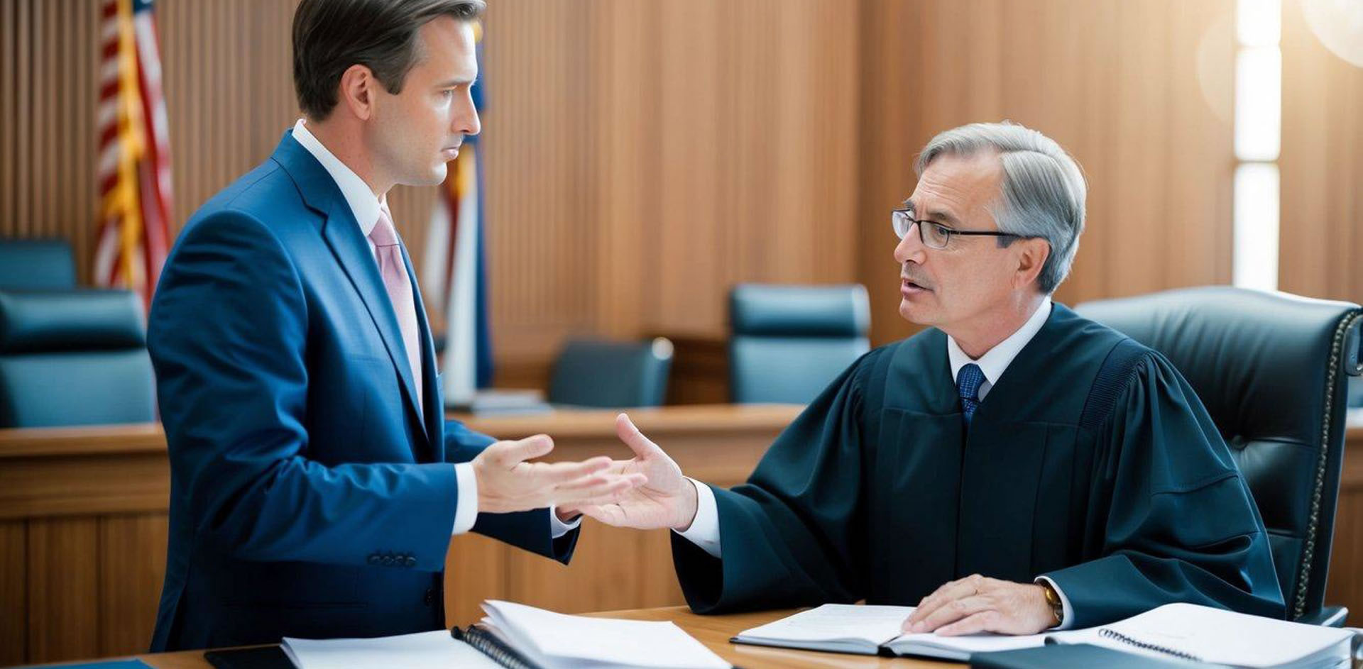 A lawyer and a judge in a courtroom discussing a plea deal for a DUI case in Arizona